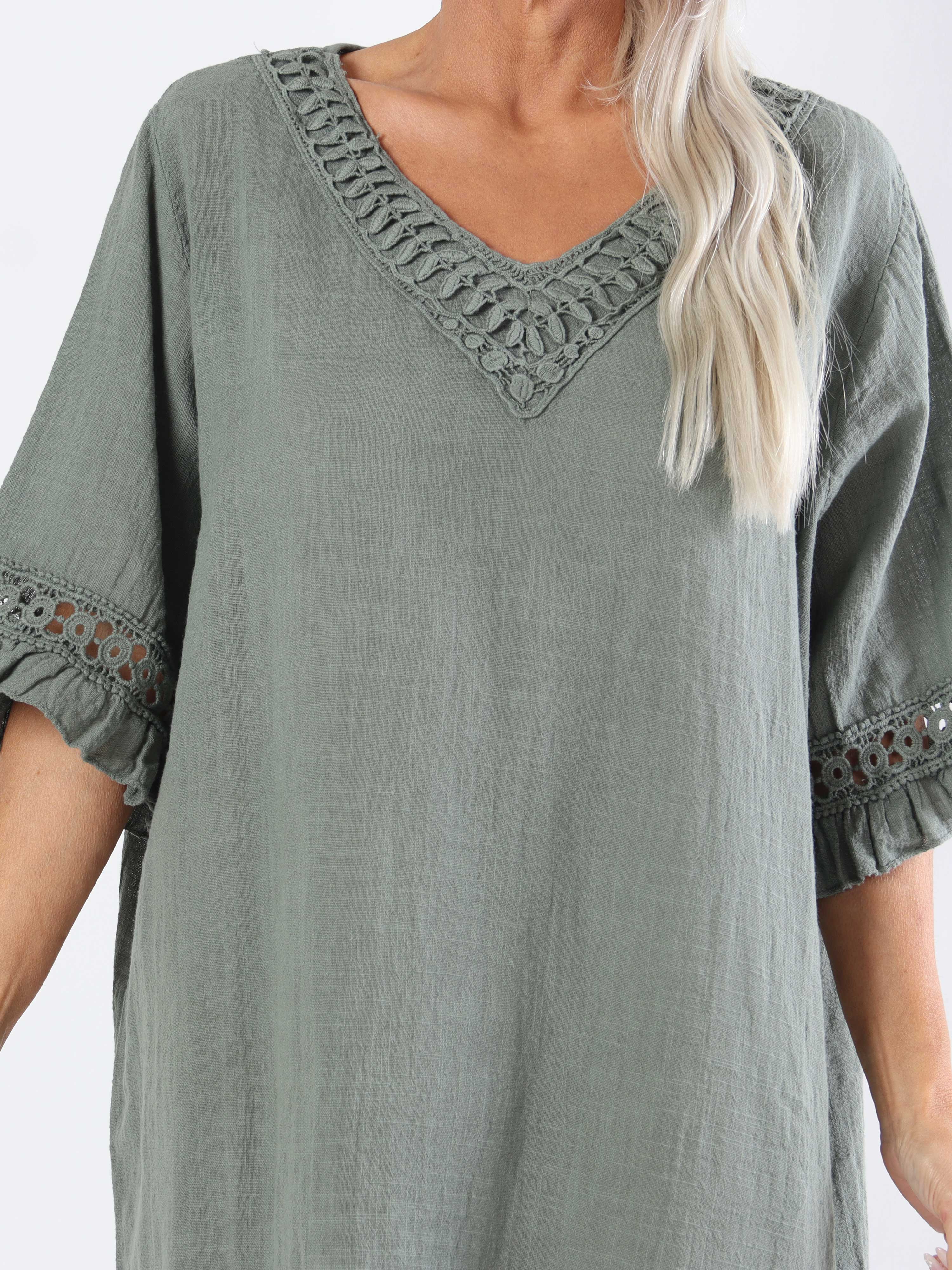 Siri - Plus size bomuldskjole i hørlignende stof